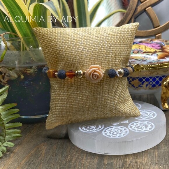 Alquimia Jewelry - Wimsigoth beaded lava rock floral charm adorned bracelet